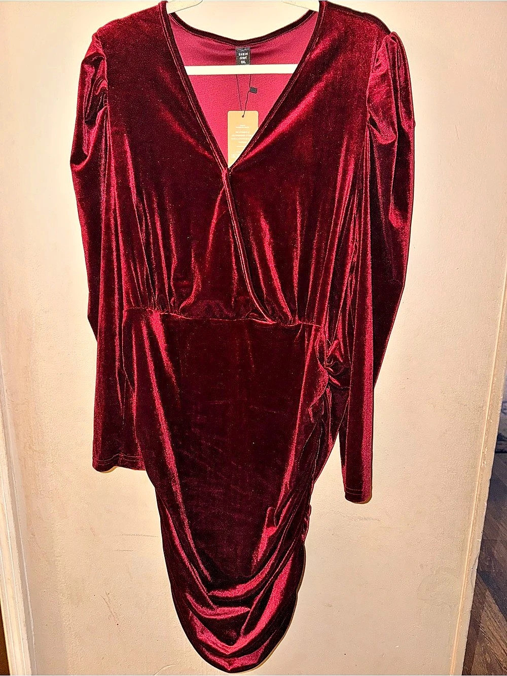 SHEIN Frenchy Ruched Velvet Midi Dress Red 3XL NWT
